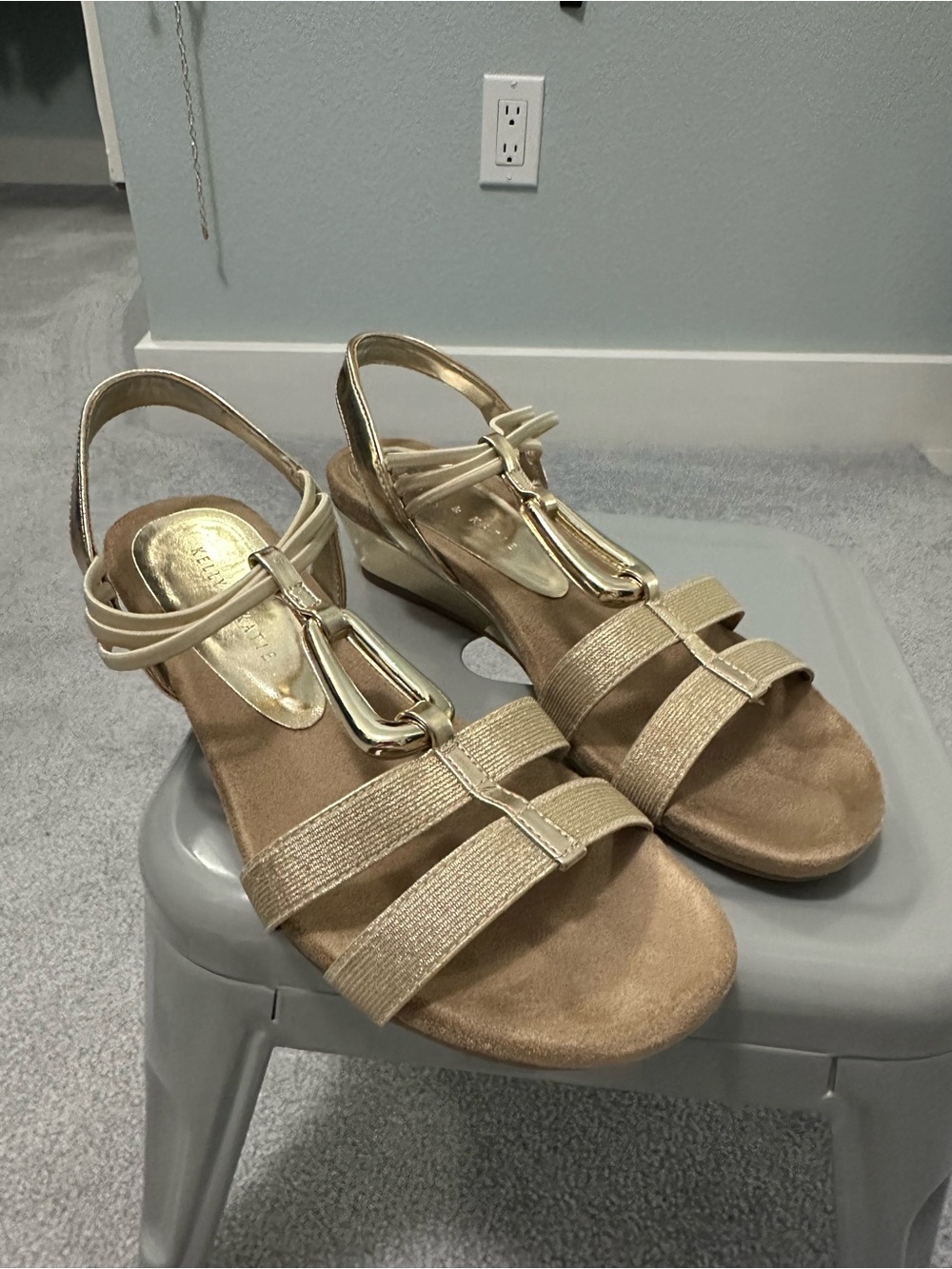 Kelly & Katie Women's Metallic Gold Slingback Wedge Sandals